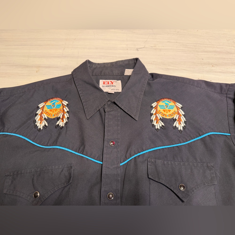 Vintage ely diamond native Black Button Down Shirt - image 2